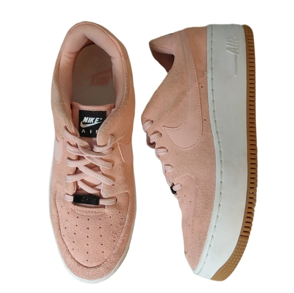 Nike Air Force 1 Sage Low Top Coral Stardust Pink Suede Platform Nike Sneaker 8